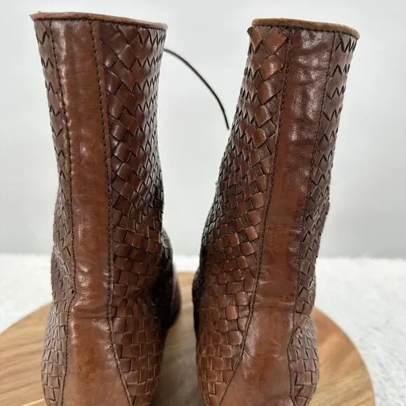 J. Peterman Boots Womens 7.5 Brown Leather Weaved Granny Victorian Academia - Picture 9 of 16